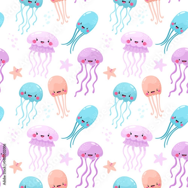 Obraz Seamless pattern with jellyfish, underwater world.