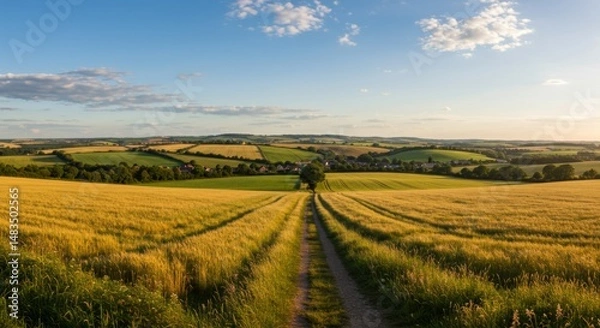 Obraz Golden Wheat Field Path at Sunset