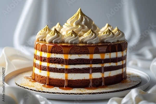 Obraz Decadent Caramel Cake Layers of Spiced Cake, Creamy Frosting, and Drizzled Caramel Perfection