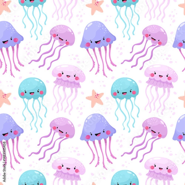 Obraz Seamless pattern with jellyfish, underwater world.