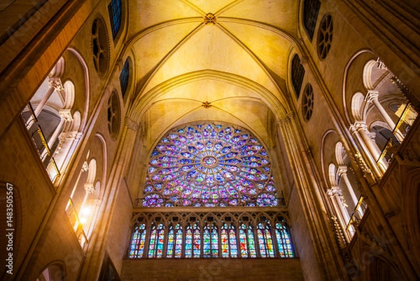 Fototapeta Paris, France. 31-Jan-2025. One of the three wonderful Rose windows of the Notre-Dame Cathedral in Paris
