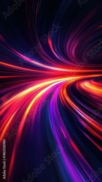 Fototapeta Colorful swirling light trails create a vibrant motion effect in an abstract design