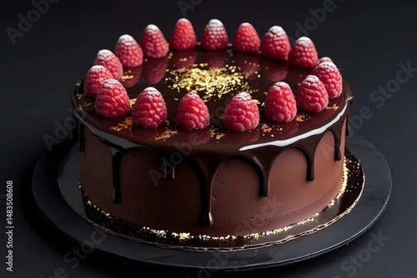 Obraz Decadent Chocolate Raspberry Cake A Symphony of Rich Chocolate Ganache and Fresh Raspberries