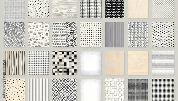 Fototapeta Diverse seamless textures display various patterns in a grid, each unique for design applications