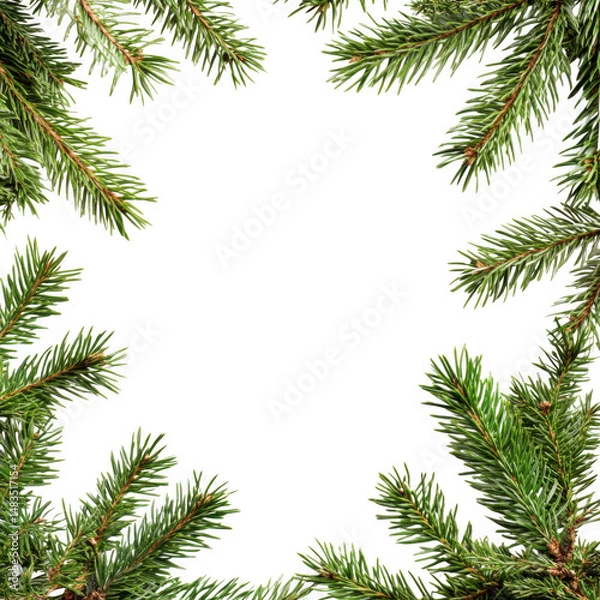 Fototapeta Fir branch festive frame element on transparent background