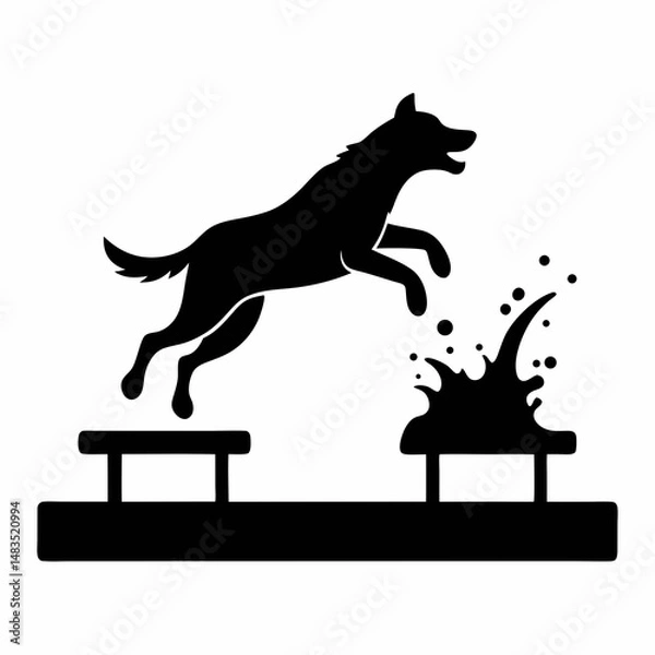 Fototapeta Dog Diving into Lake from Dock