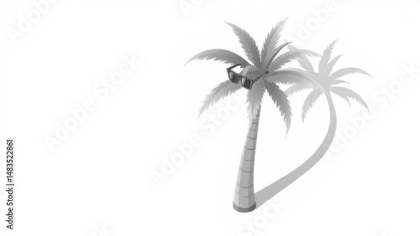 Fototapeta 3D palm tree with sunglasses casts shadow, summer tropical vibe