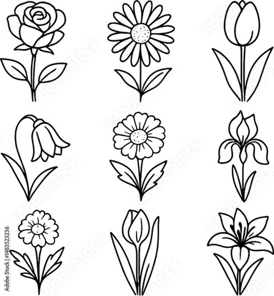 Fototapeta Flower linear icons set – minimalist line art and botanical symbol collection