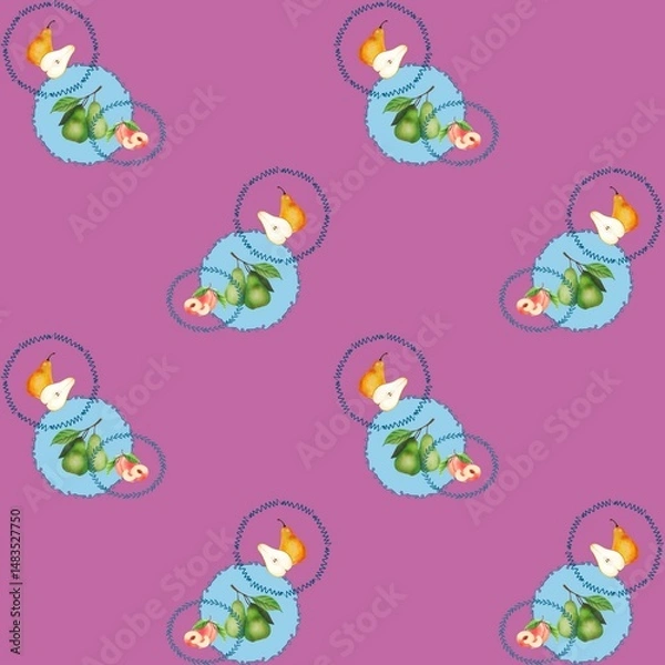 Obraz seamless pattern with Illustration of pear, peach, fruit, summer, tropical.