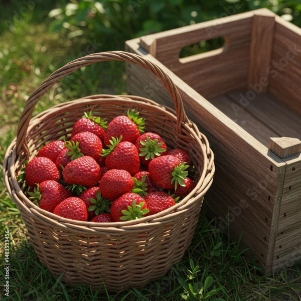 Obraz Fresh strawberries in basket isolated on white background. summer harvest, healthy eating, dessert concepts.