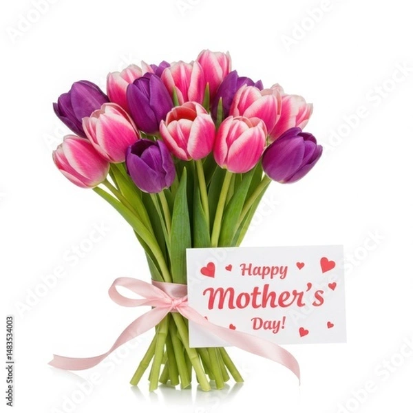 Obraz Tulip bouquet isolated on white background for mother's day, gift, love, and celebration