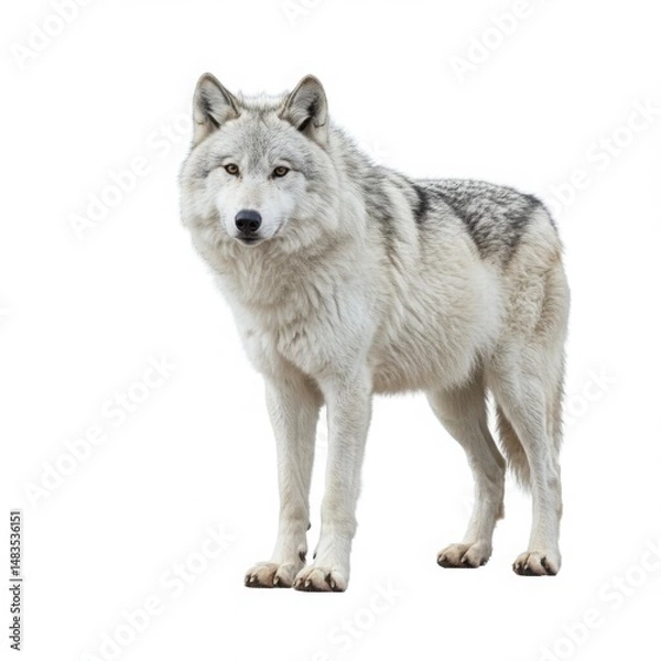 Obraz Standing wolf isolated on white background for wildlife and nature projects