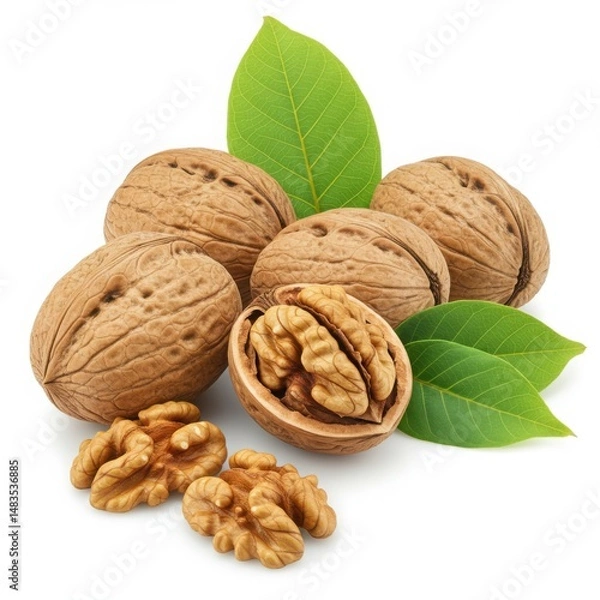Obraz Walnuts isolated on white background for healthy eating, snacks, and culinary use