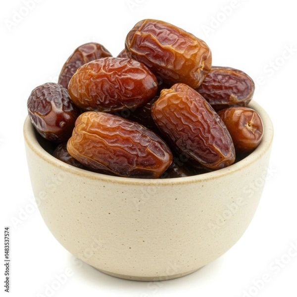Obraz Bowl of dates isolated on white background for healthy snack, dessert, and ingredient uses