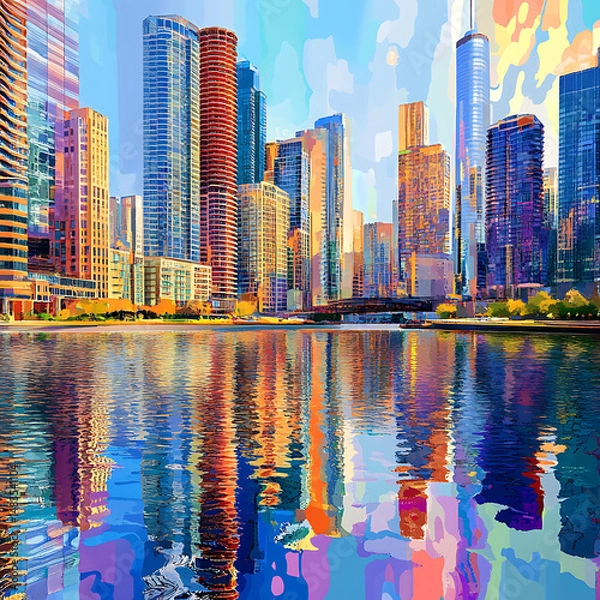 Obraz Urban buildings with evening clouds and water high resolution picture