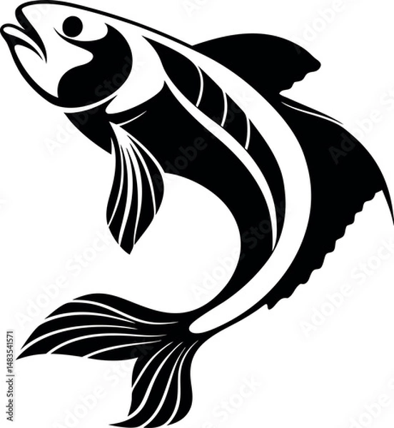 Fototapeta Fish vector illustration in black and white style design with white background 