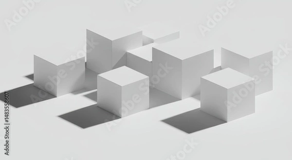 Fototapeta Abstract White Cubes Shadow Minimalist Composition