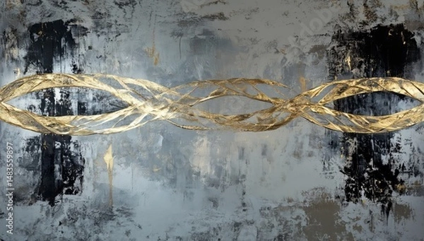 Fototapeta Abstract golden wave design on a textured gray and black background creates a modern artistic expression