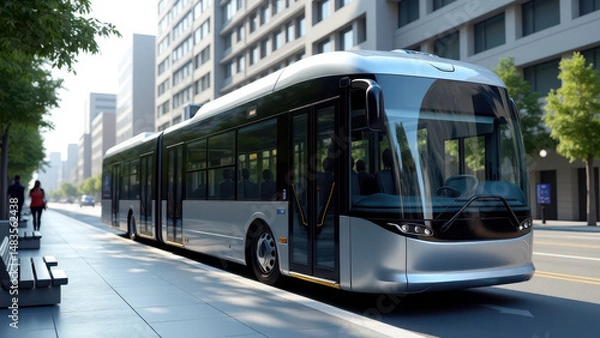 Obraz Next-gen e-bus at a city stop