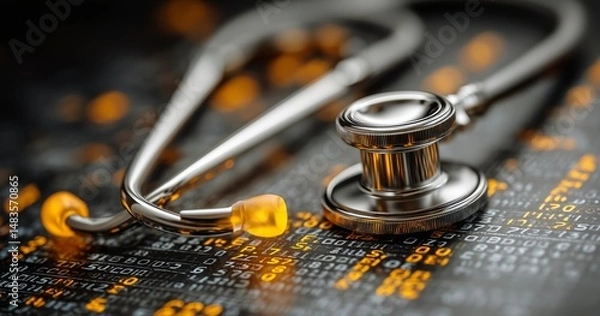 Fototapeta Medical Technology and Healthcare Innovation Displayed With a Stethoscope on a Digital Background