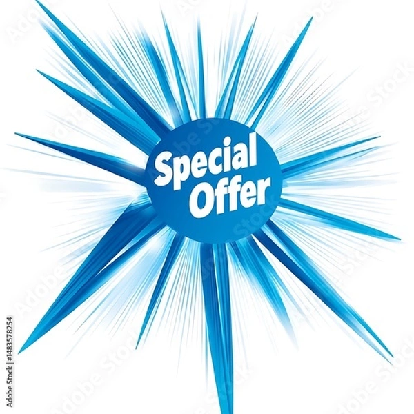 Fototapeta Eye-Catching Burst with Blue Rays and a Special Offer Message for Prominent Displays and Attractive Presentations.