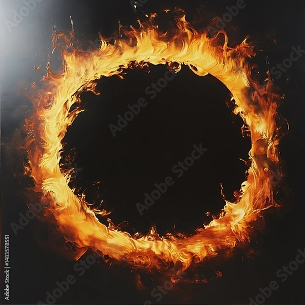 Fototapeta Fiery Ring: An Abstract Composition Featuring Dynamic Flame Art Against a Dark Background, Evoking Energy and Power.