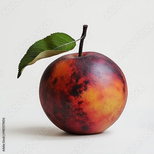 Fototapeta Fresh and Delicious Apple with Leaf Still Life Close-Up Against Clean Background for Healthy Eating Concepts.