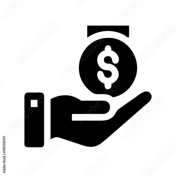 Fototapeta Donate Money Icon – Hand Receiving or Giving Coin:
Minimal icon of a hand holding or receiving a coin, symbolizing donations, financial aid, charity, and support.