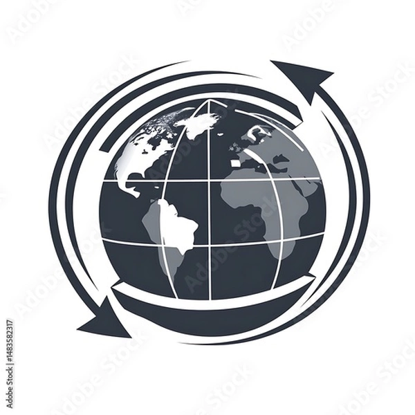 Fototapeta Global Connection: World Communication Network with Circular Arrows Representing International Business and Collaboration Concept, Illustrated Design.