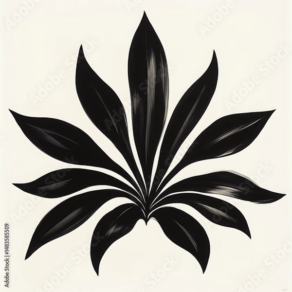 Fototapeta Abstract black botanical design with radiating leaves on a neutral background creates striking modern decor.