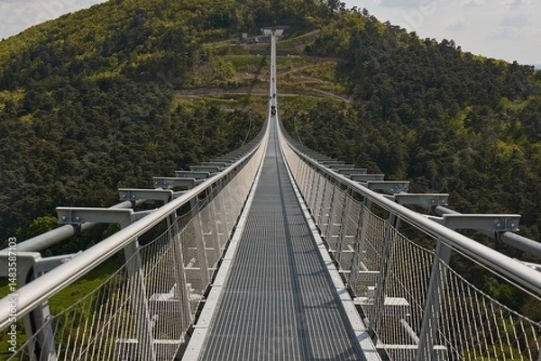Fototapeta Standing on suspension walk bridge