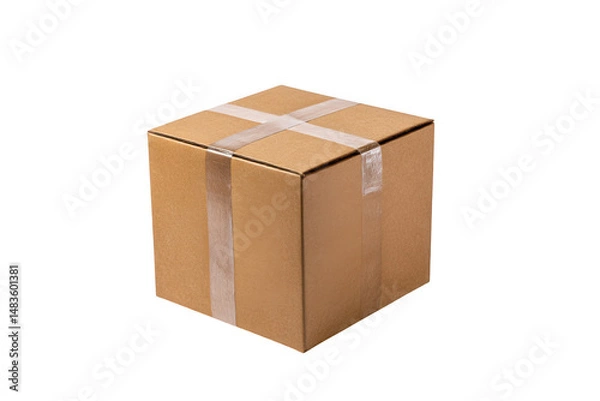 Fototapeta Cardboard box sealed with tape isolated on transparent background