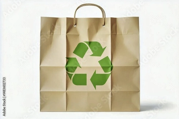 Fototapeta Recycle Symbol Printed on Brown Paper Bag

