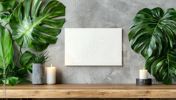 Fototapeta Blank canvas framed by lush greenery