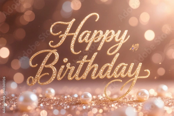 Fototapeta Red and gold festive birthday scene with elegant bokeh, floating ribbons, and a realistic confetti burst. Classy calligraphy adds sophistication, perfect for celebrations and invitations.

