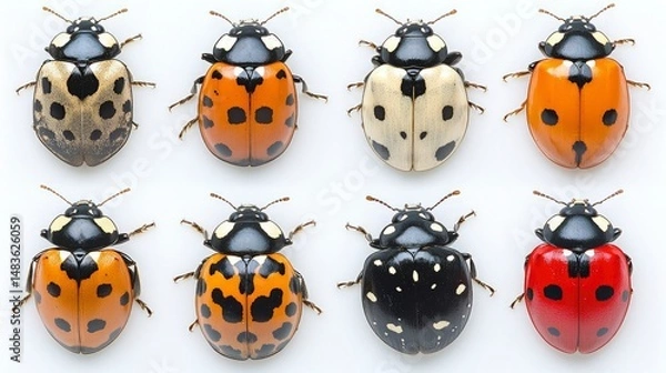Fototapeta Six Variations of Ladybugs A Close-Up Study of Coccinellidae Species