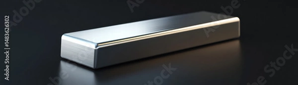 Obraz Silver Bar: A gleaming rectangular silver bar sits majestically on a dark backdrop, casting a subtle reflection. The smooth, polished surface gleams under the soft light.