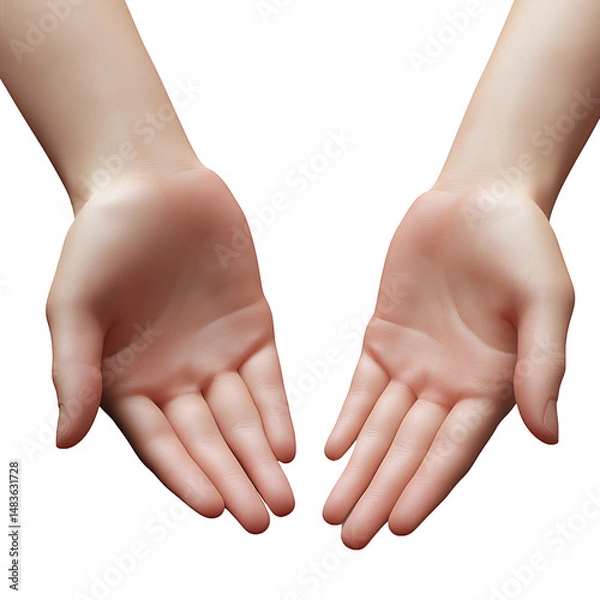 Obraz Two Open Palms, Offering Hands, Supportive Gesture, Isolated, PNG Transparent Background, Helping Hands Illustration, Charity, Donation, Giving, Care, Support, Assistance, Hope, Generosity, Kindness,