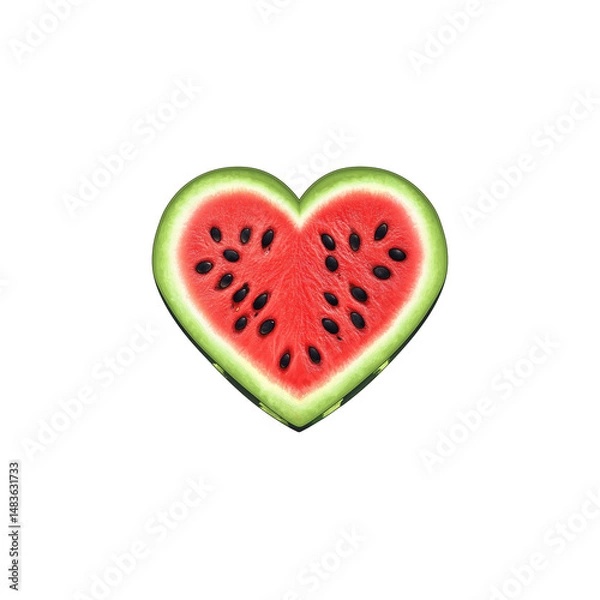 Obraz Juicy Watermelon Heart: A Summer Love Symbol, Fresh Red Watermelon Slice Shaped as a Heart, Isolated PNG, No Background, Perfect for Valentine's Day, Summer Designs, and Healthy Lifestyle Concepts.