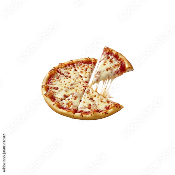 Obraz Delicious Cheese Pizza Slice with Melted Mozzarella, Isolated on Transparent Background; Perfect for Menu Design, Food Blogs, and Restaurant Advertising