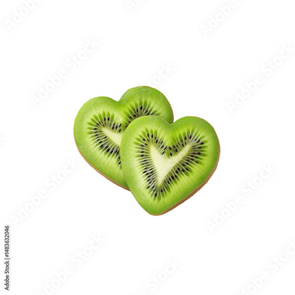 Obraz Two Heart-Shaped Kiwi Fruit Slices, Isolated, Perfect for Valentine's Day, Romantic Designs, and Health Food Concepts, PNG Transparent Background