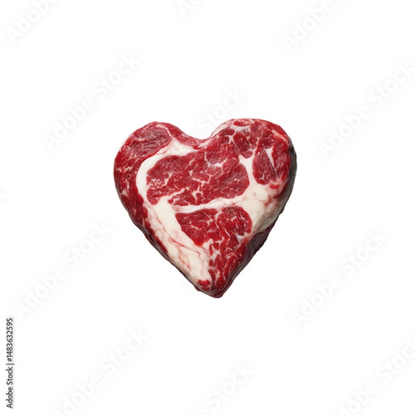 Obraz Heart-Shaped Raw Beef Steak, Isolated Cut of Meat, Romantic Dinner Concept, Butcher Shop, Premium Quality, Fresh Red Meat, Valentine's Day, Culinary Art, Food Photography, High-Resolution Image, No