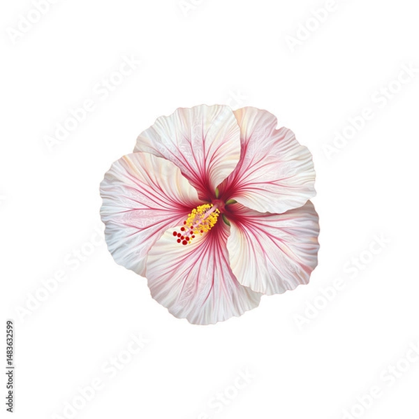 Obraz Exquisite Pink and White Hibiscus Flower Blossom, Isolated PNG: Botanical Illustration of Delicate Petals, Perfect for Design Projects, Digital Art, and Floral Arrangements