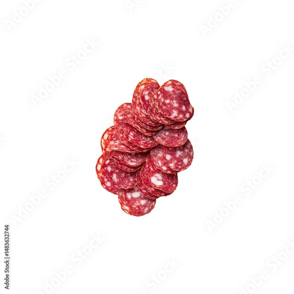 Obraz Gourmet Dry-Cured Salami Slices: Isolated Stack of Thinly Sliced Italian Salami, Perfect for Culinary Use, Charcuterie Boards, and Food Photography - PNG Transparent Background