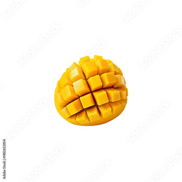 Obraz Ripe and Juicy Mango, Peeled and Cubed, Isolated on Transparent Background:  Perfect for Tropical Food Design and Culinary Illustrations