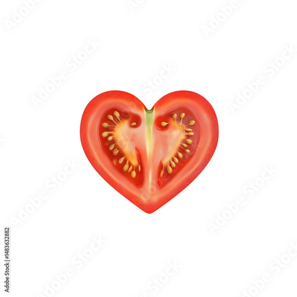 Obraz Heart-Shaped Tomato Slice: A Culinary Symbol of Love, Health, and Freshness, Isolated on Transparent Background, PNG format.