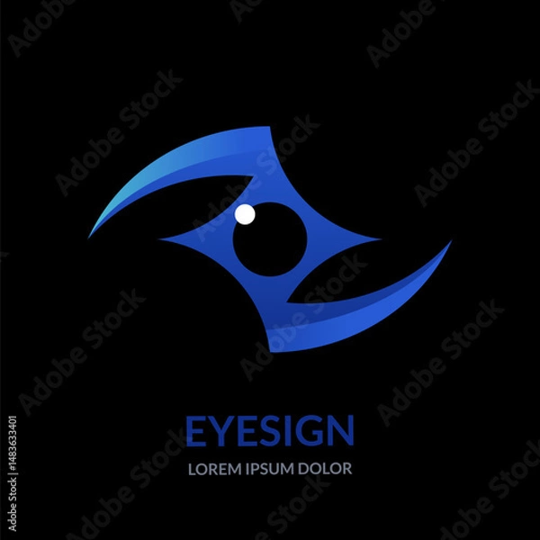 Fototapeta Eyes vision vector logo sign or emblem design template. Abstract human eye with shining star pupil