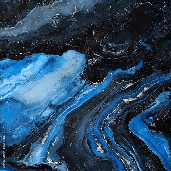 Fototapeta Fluid Harmony: An abstract composition showcases the mesmerizing interplay of dark and blue hues, swirling together in a fluid, dynamic display of texture and depth.