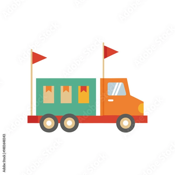 Obraz vintage toy truck with flags on transparent background