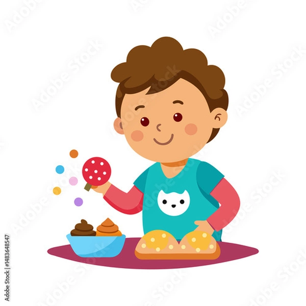 Obraz child decorating cookies with sprinkles on transparent background
